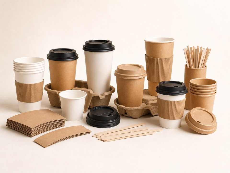 Vasos, tapas y accesorios para cafetería y bebidas calientes